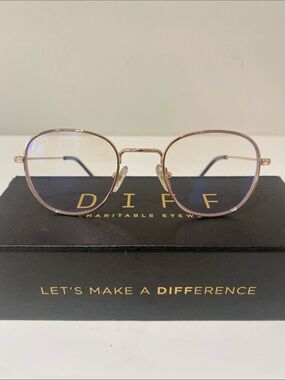 Diff Eyewear “Sage” Gold Tone Rim Blue Light Glasses